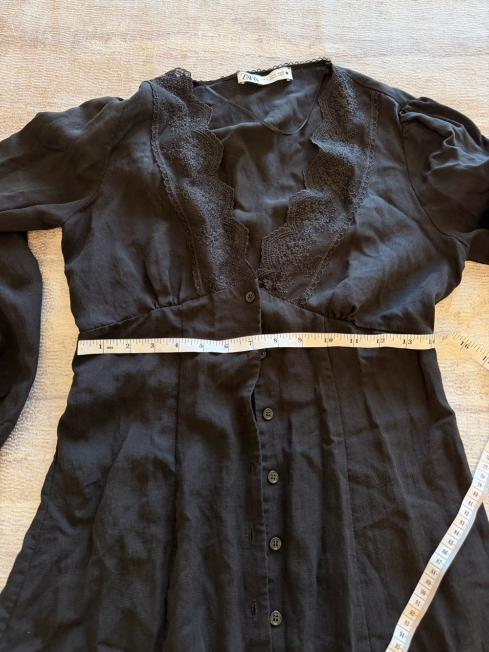 Zara Black Lace-Trim Button-Front Tunic Dress, Size S - Picture 10 of 10